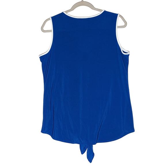 Notations Sleeveless Blouse Medium Blue Button Up V Neck Knot Front Piping Trim - Picture 10 of 10